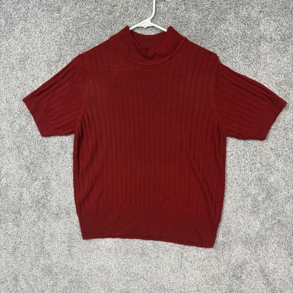 Vintage 90s Chaus Sweater Womens L Red Pullover Ribbed Knit Preppy Office Siren